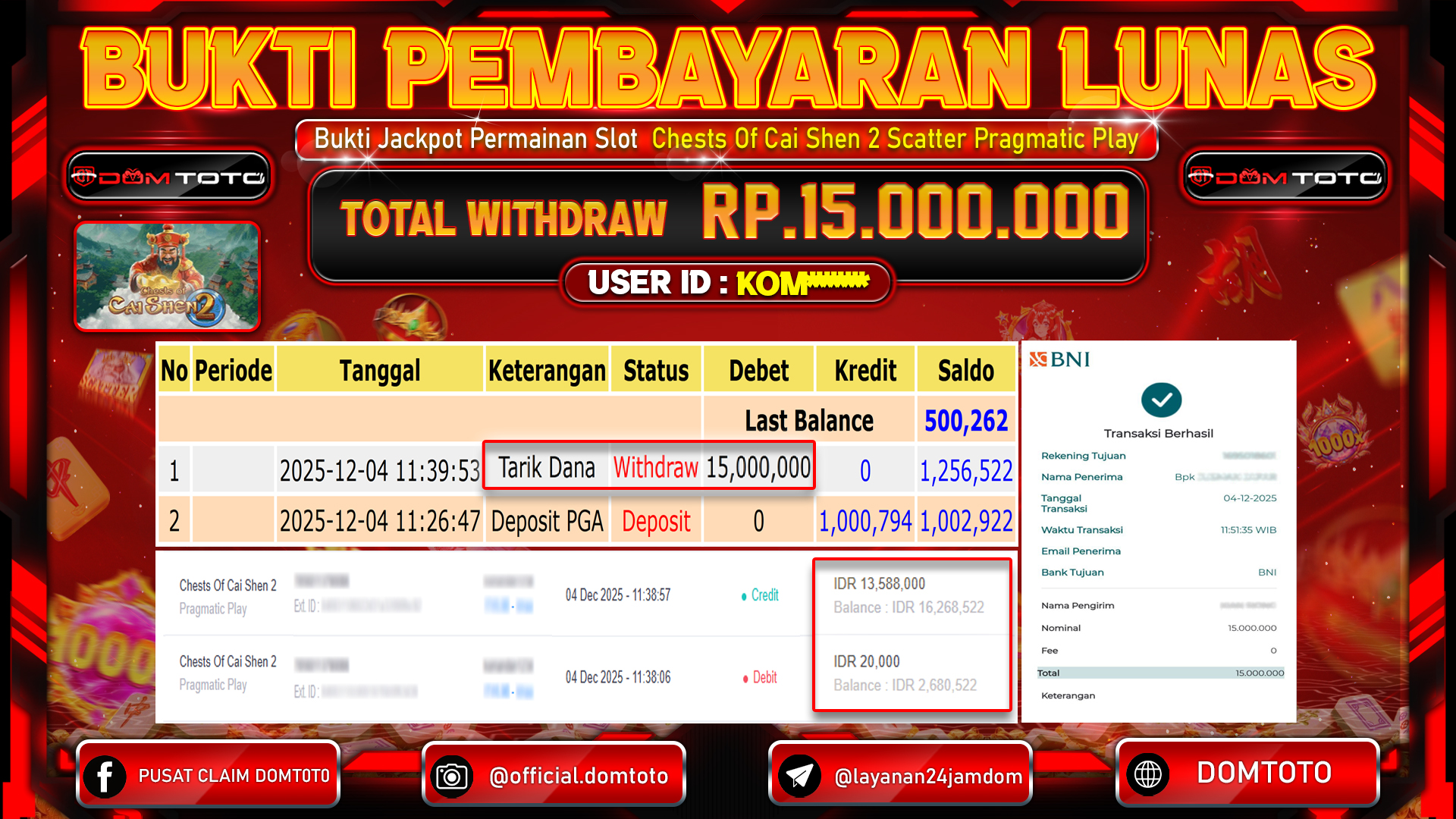 JACKPOT SLOT Menang SLOT Chests Of Cai Shen 2 Pragmatic Play 04  DECEMBER 2025